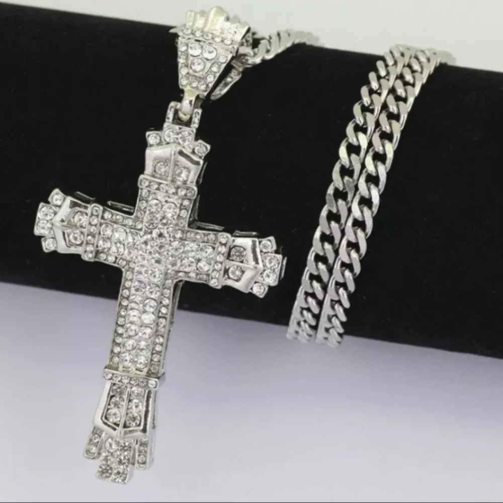 Silver Cubic Zirconia Cross Pendant Necklace